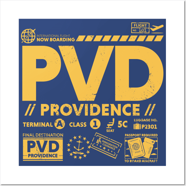 Vintage Providence PVD Airport Code Travel Day Retro Travel Tag Rhode Island Wall Art by Now Boarding